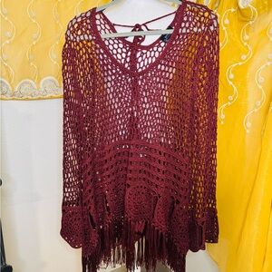 Perch Blu Pepper Maroon Crochet Top Size 1XL